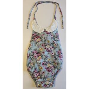 La Sienna Couture Girls Floral Halter Romper Size 3 Lace Collar Blue Pink
